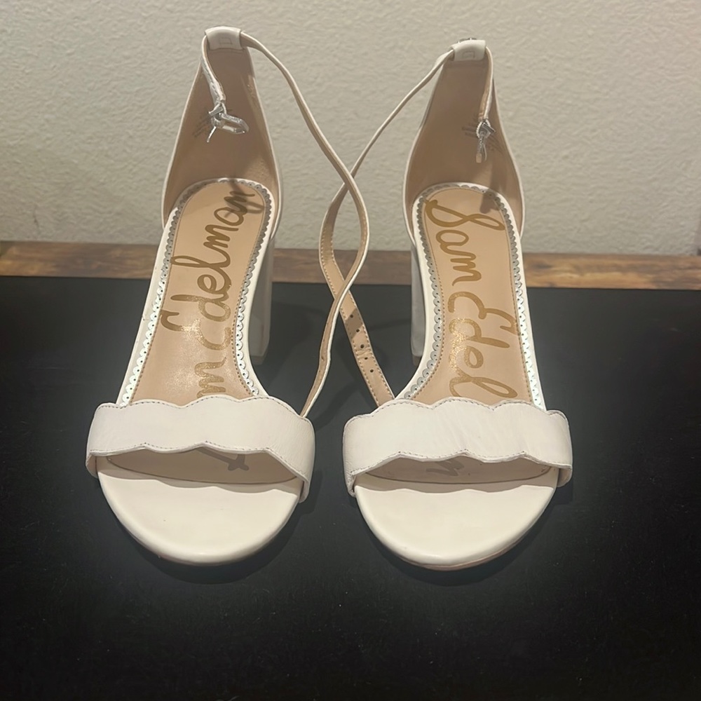 White scallop Sam Edelman block heel